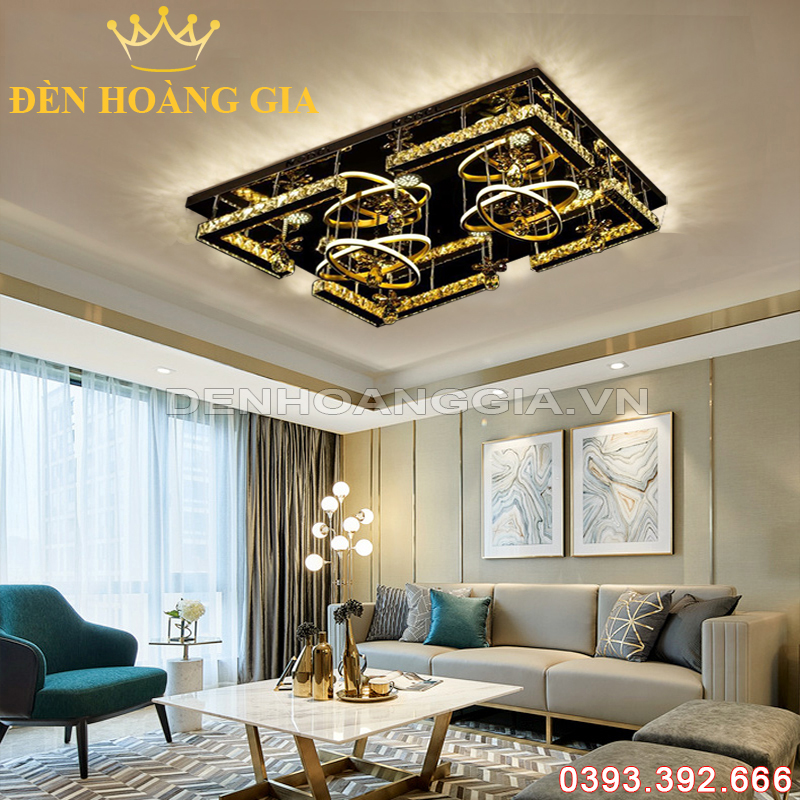 Đèn led mâm Pha lê Chữ nhật Rolux-DMOTF308A