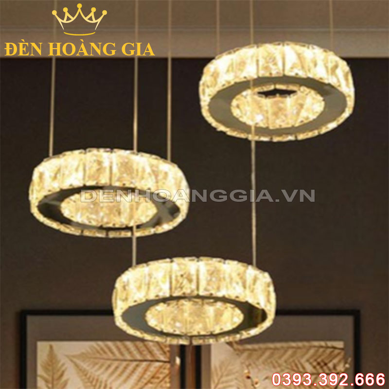 Đèn led thả pha lê 3 vòng tròn Rolux-DLT3VPL01
