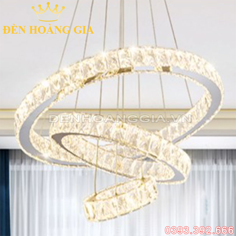 Đèn led thả pha lê 3 vòng tròn Rolux-DLT3VPL246