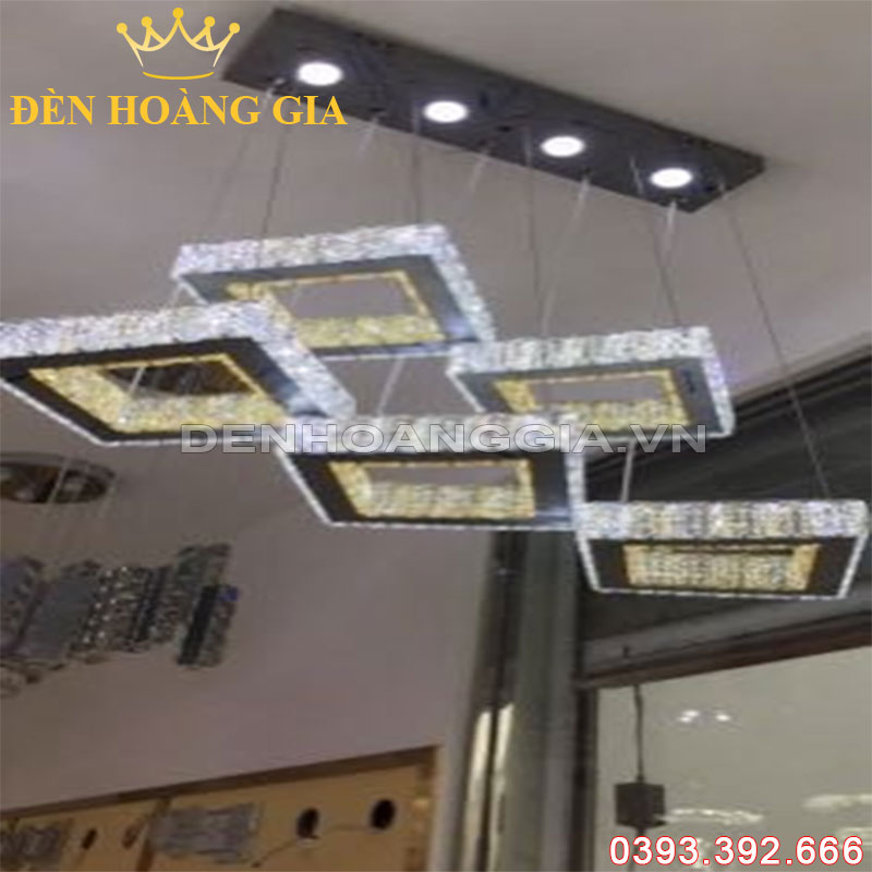 Đèn led thả pha lê 5 hình vuông Rolux-DLT5HVPL01