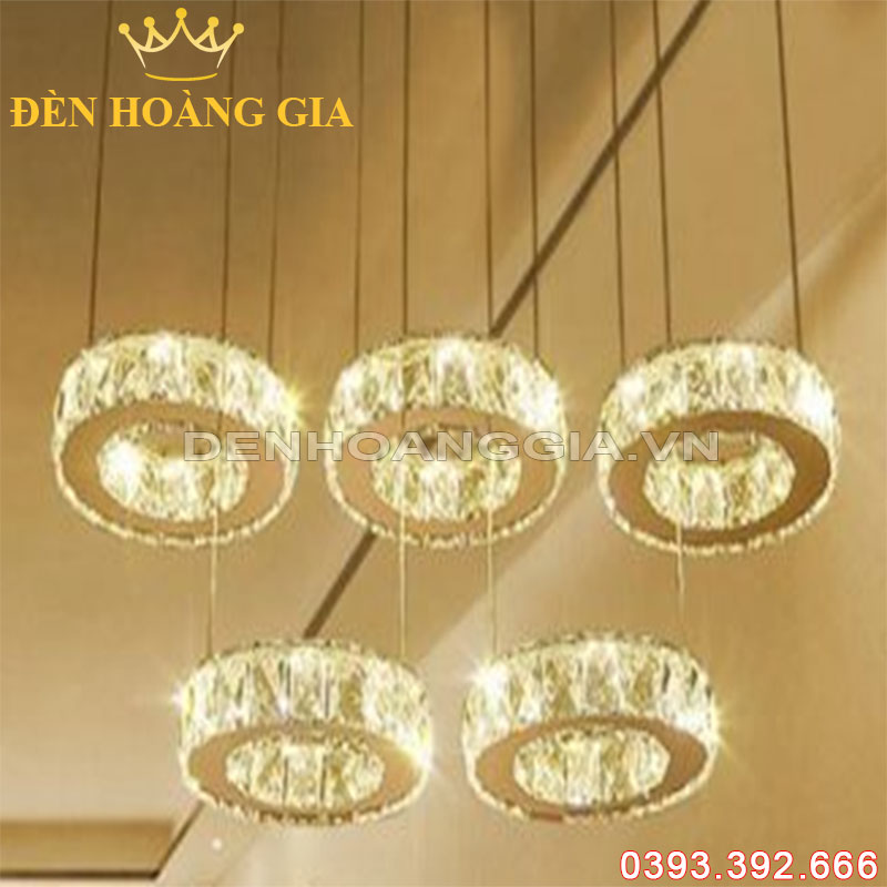 Đèn led thả pha lê 5 vòng tròn Rolux-DLT5VPL01
