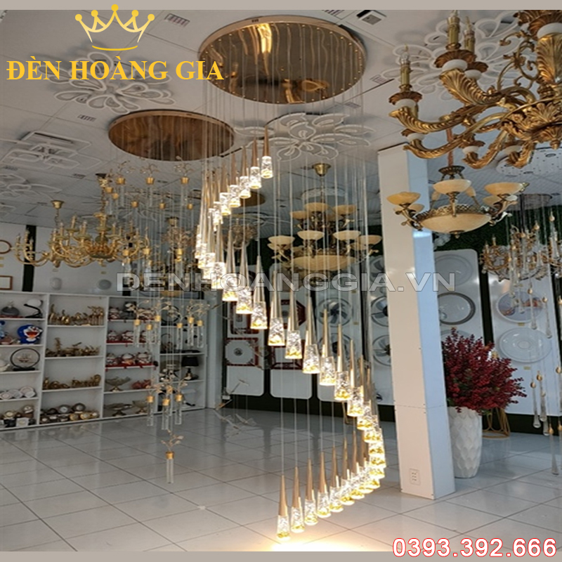 Đèn Led thả thông tầng Sao băng Vàng Luxury 36 bóng Rolux-DCTTSBVLUX36B