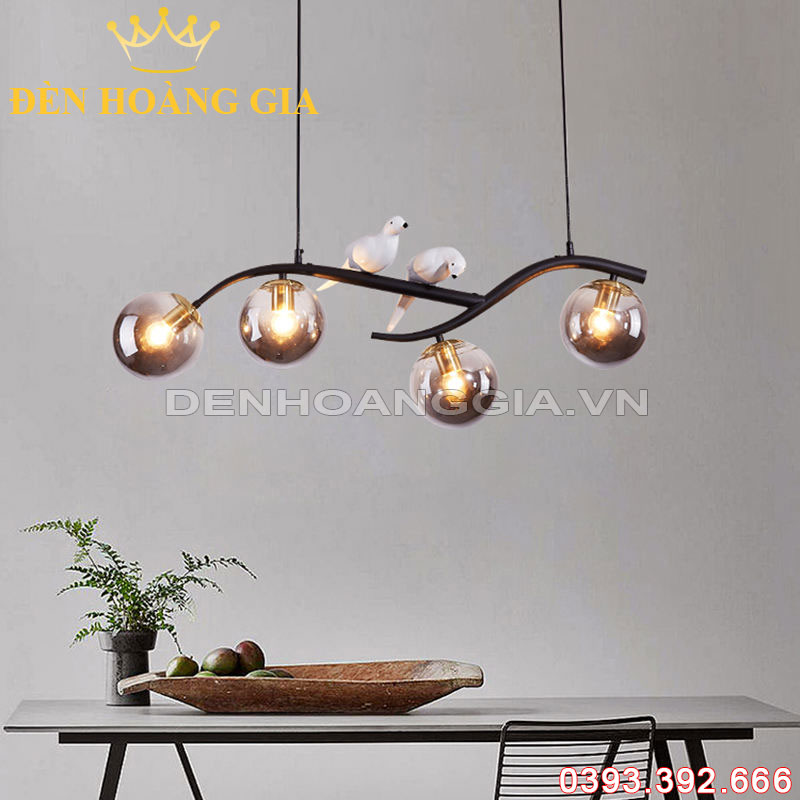 Đèn Led thả trang trí 2 con chim 4 bóng Black Rolux-DLT4B8818BK