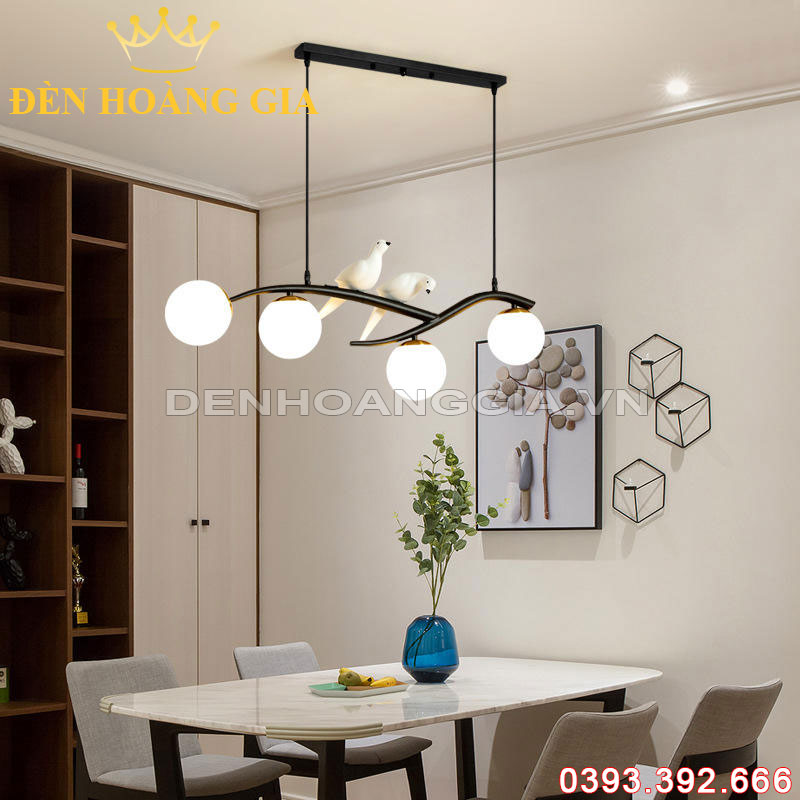 Đèn Led thả trang trí 2 con chim sứ 4 bóng Black Rolux-DLT4B8816BK