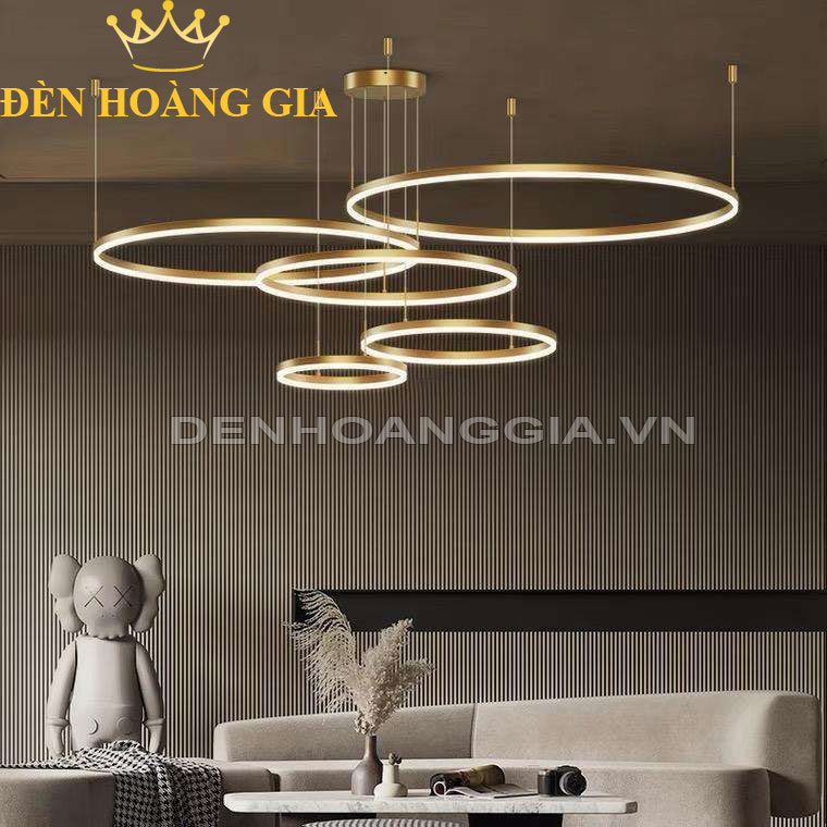 Đèn led thả trang trí 5 vòng tròn Luxury Gold Rolux-DLT5VLX03G