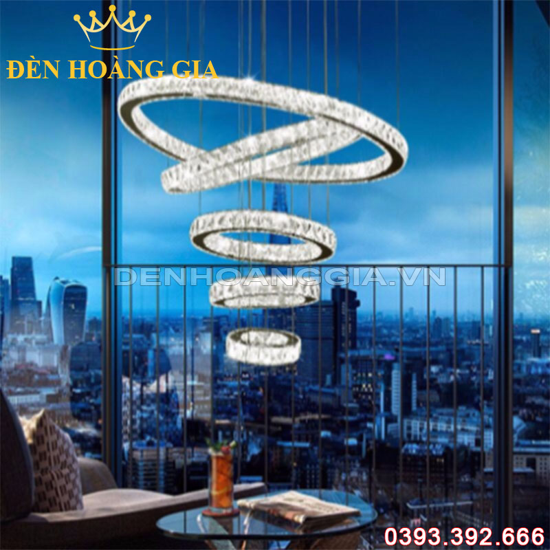 Đèn led thả trang trí pha lê 5 vòng tròn Rolux-DLT5VPL02