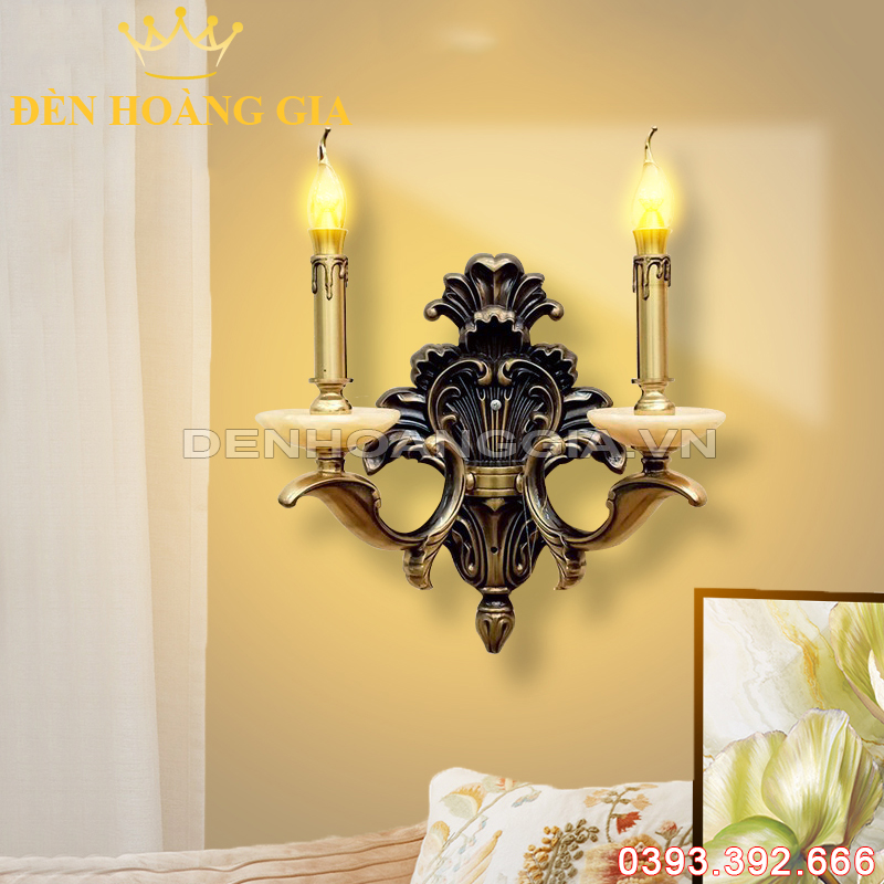 Đèn Led tường nến Đồng đá đôi cổ điển Rolux-DTND2D9259