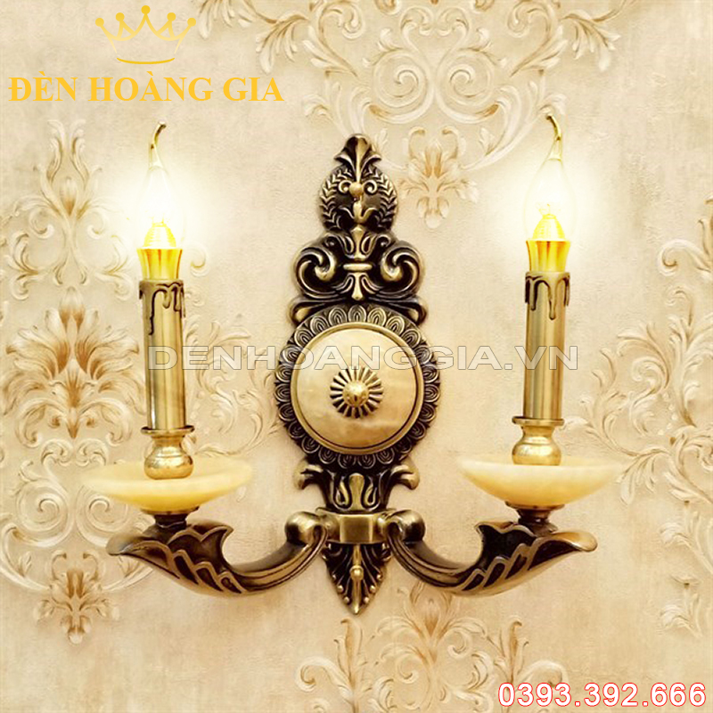 Đèn Led tường nến đồng Đá đôi Rolux-DTND2D9263