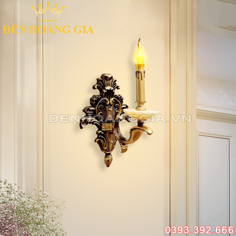 Đèn Led tường nến Đồng đá đơn cổ điển Rolux-DTND1D9259