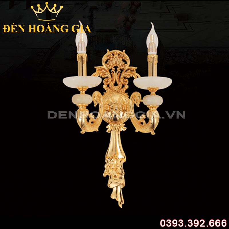 Đèn Led tường nến đồng Mạ Vàng 24K đôi Rolux-DTND2D9294