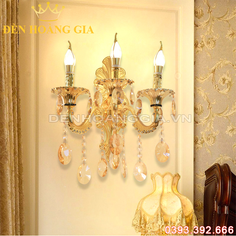Đèn Led tường nến Vàng Kim ba tay cổ điển Rolux-DTND3D020