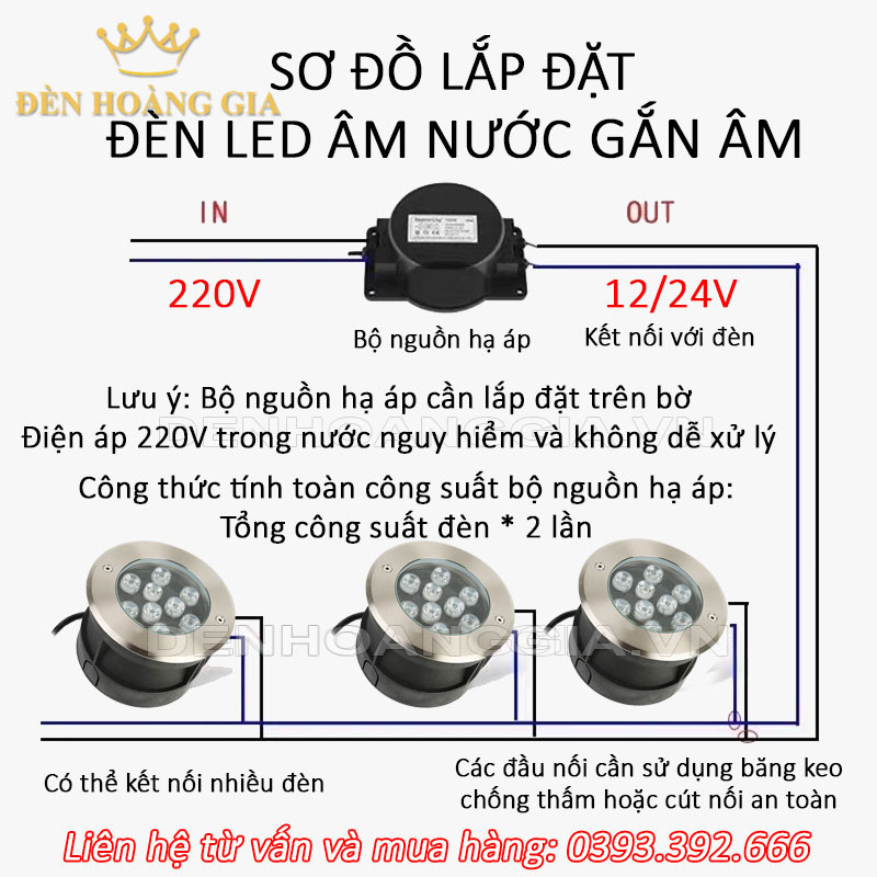 Sơ đồ lắp đèn led âm nước gắn âm