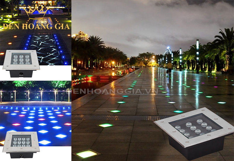 Lắp đèn led âm đất hình vuông chiếu sáng lối đi