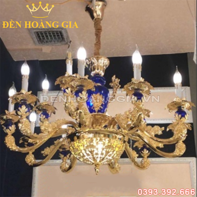 Đèn led chùm cổ điển Rolux-DCHK8825/15 (Chao đèn màu xanh)