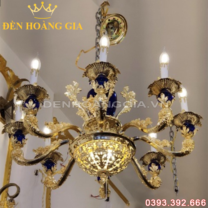 Đèn led chùm cổ điển Rolux-DCHK88825 8 Tay (Chao đèn màu xanh)