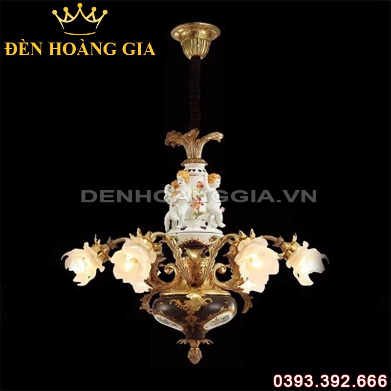 Đèn led chùm Đồng Châu Âu Rolux-DCDCAVT18019 6 Tay