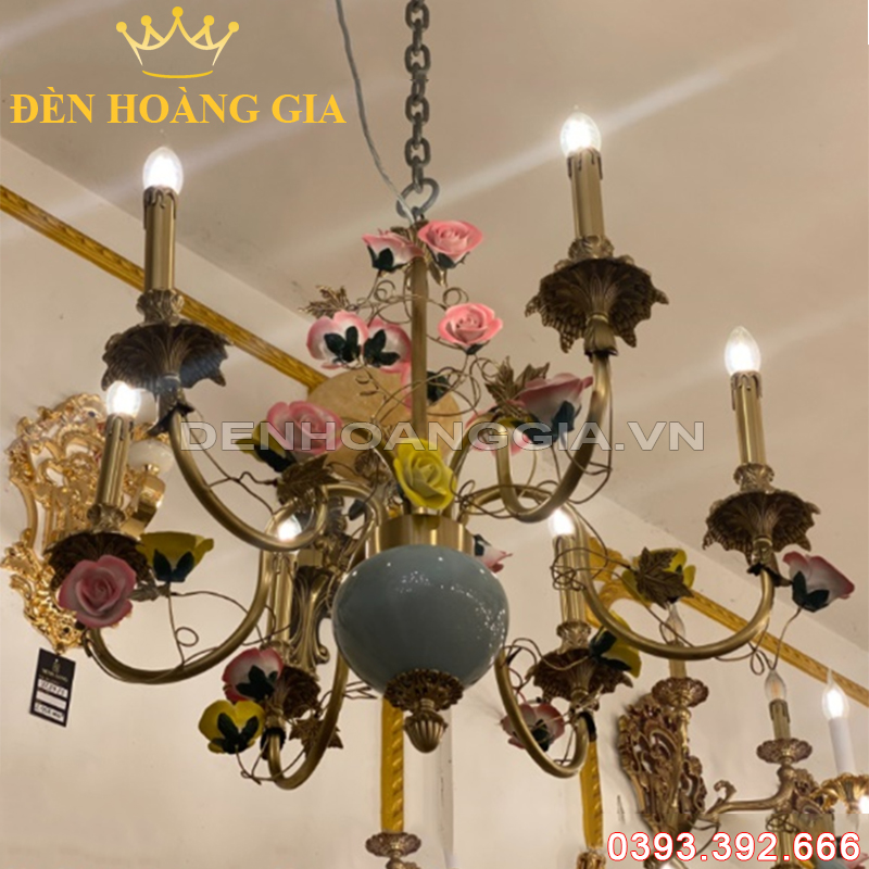 Đèn led chùm Đồng Châu Âu Rolux-DCDCAVT18134 6 Tay