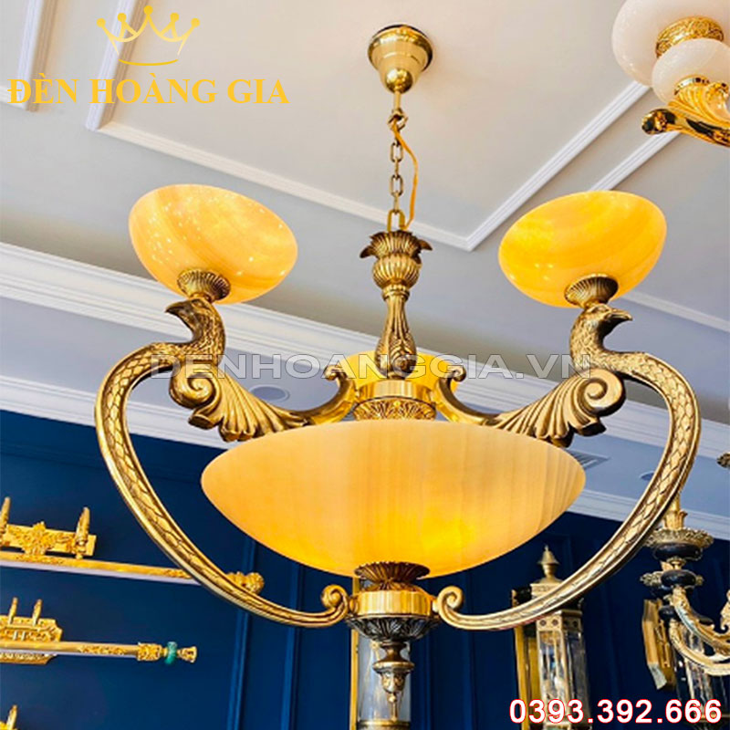 Đèn led chùm Đồng bát đá Rolux-DCD1025 3 Tay