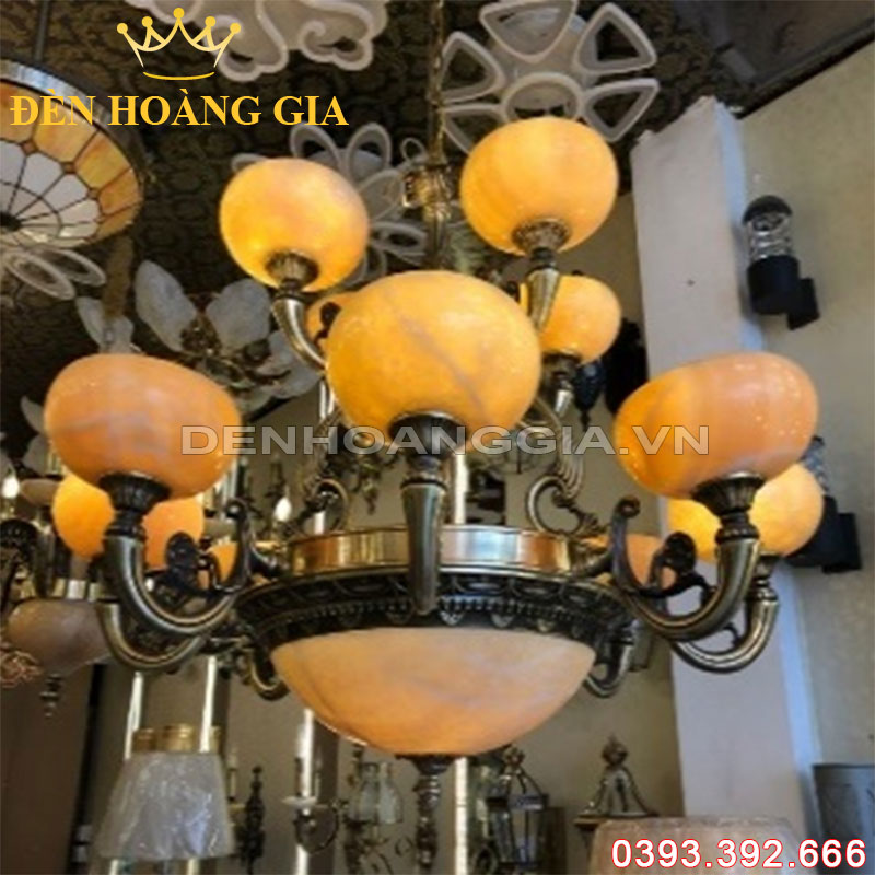 Đèn led chùm Đồng bát đá Rolux-DCD1153 12 Tay