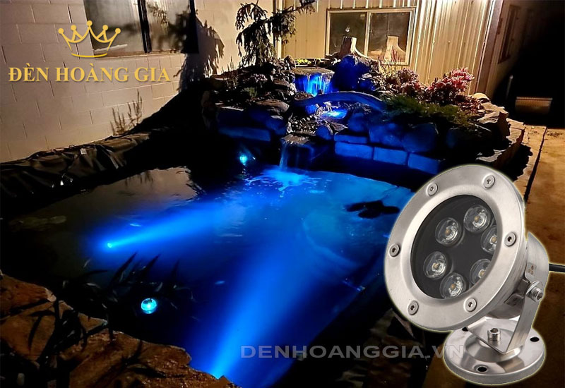 Hồ cá Koi rộng trên dưới 2m nên lắp đèn led âm nước xanh dương 6w