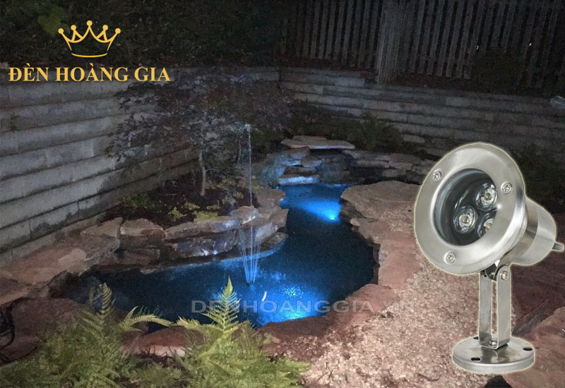 Hồ cá Koi lắp đèn led âm nước xanh dương 3w