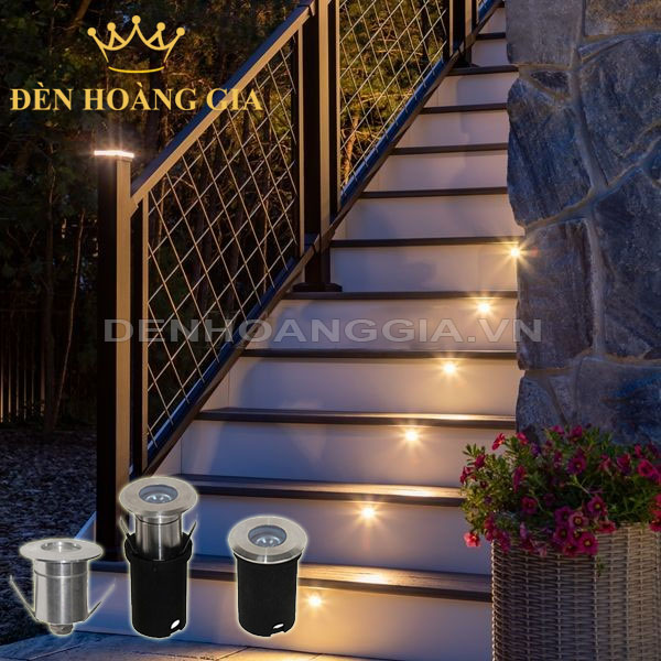 Ứng dụng đèn led âm đất mini 1w - D42mm lắp âm thành bậc cầu thang