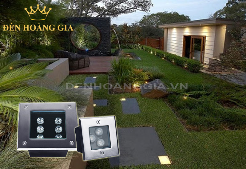 Ứng dụng lắp đèn led âm đất hình vuông chiếu cây