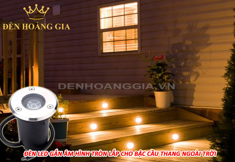 Đèn led gắn âm hình tròn lắp cho bậc cầu thang ngoài trời