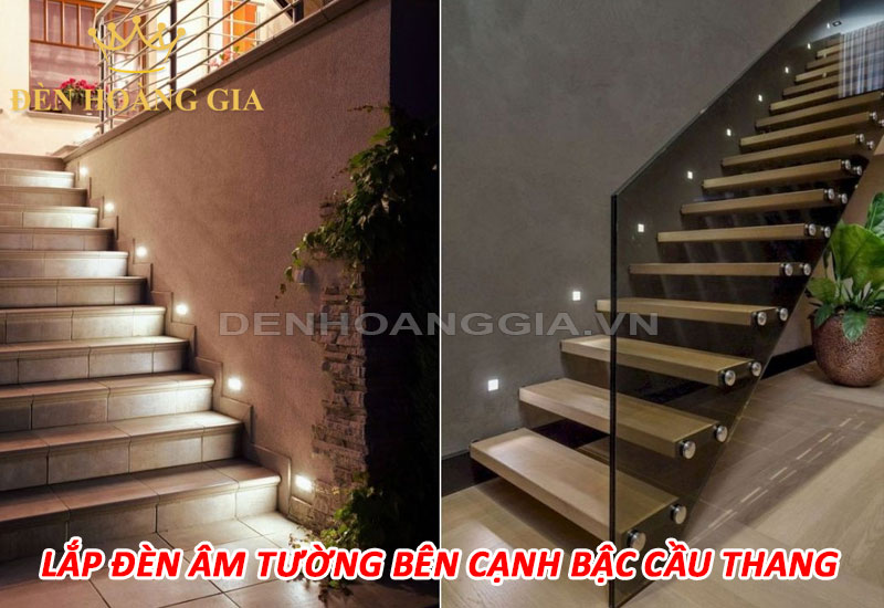 Lắp đèn led âm tường bên cạnh bậc cầu thang
