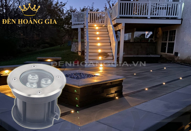Ứng dụng lắp đèn led âm bậc cầu thang ngoài trời bằng đèn led âm đất