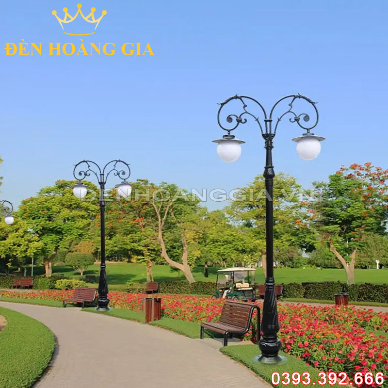 Đèn led trụ sân vườn cao 2 bóng Rolux-TSVCD2B09