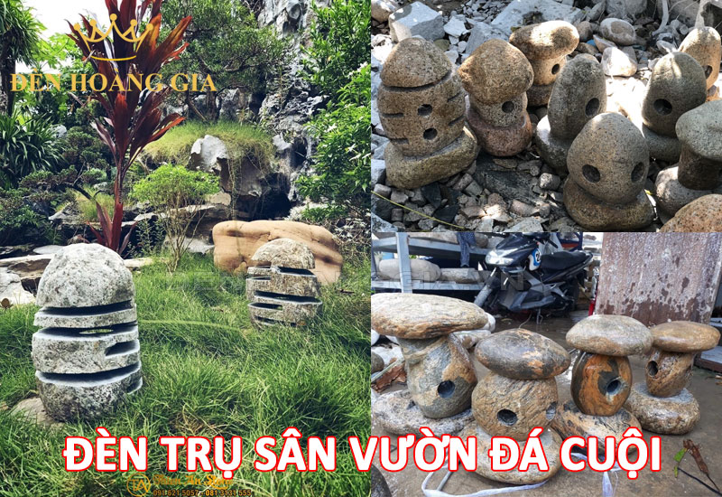 Đèn trụ sân vườn bằng đá cuội