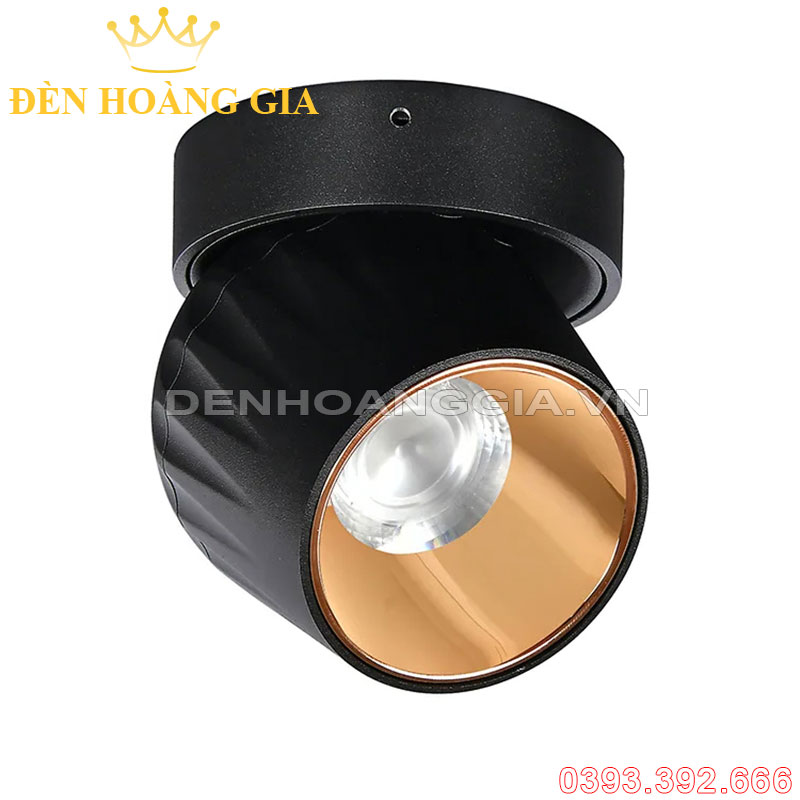 Đèn led ống bơ xoay 360 Plus vỏ đen chóa vàng