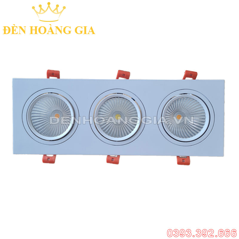Đèn led Spotlight âm trần mặt phẳng ba bóng mặt trắng chóa trắng