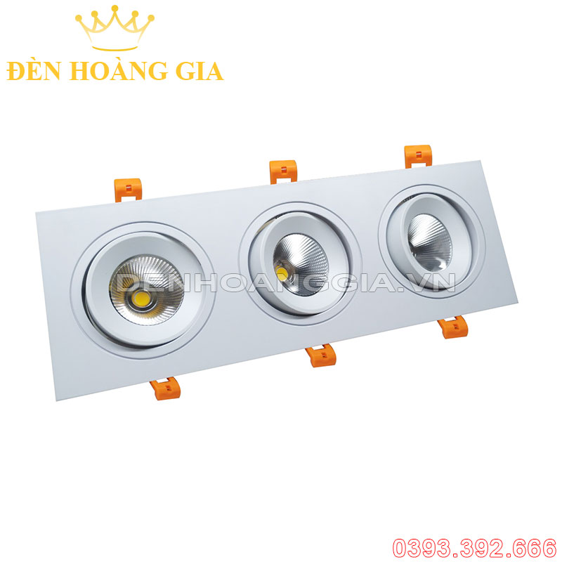 Đèn led spotlight âm trần mặt phẳng Plus ba bóng mặt trắng chóa trắng