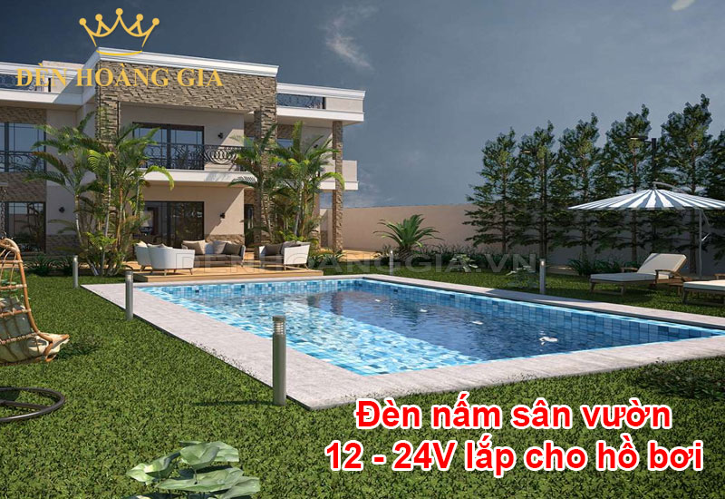 Lắp đèn nấm sân vườn 12-24V tại hồ bơi