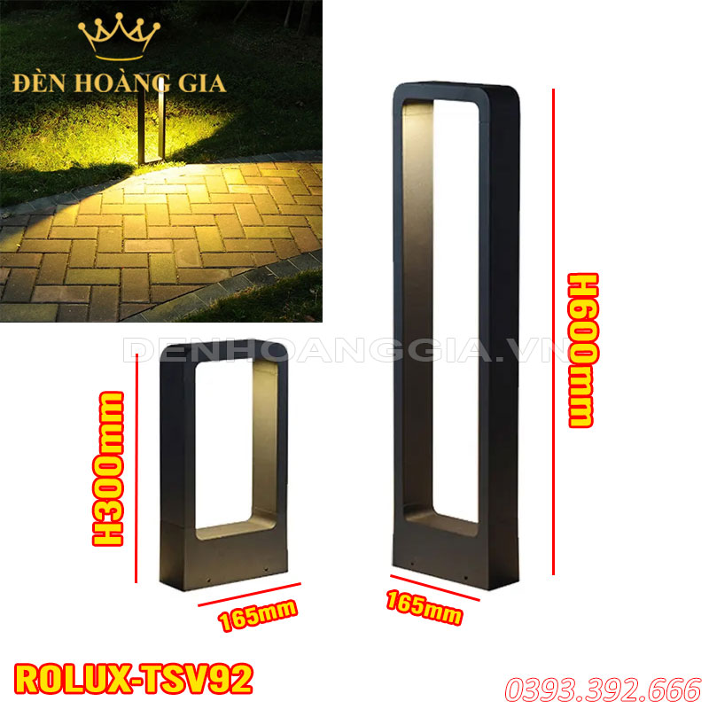 Đèn led trụ sân vườn Rolux-TSV92 kích thước 300mm và 600mm