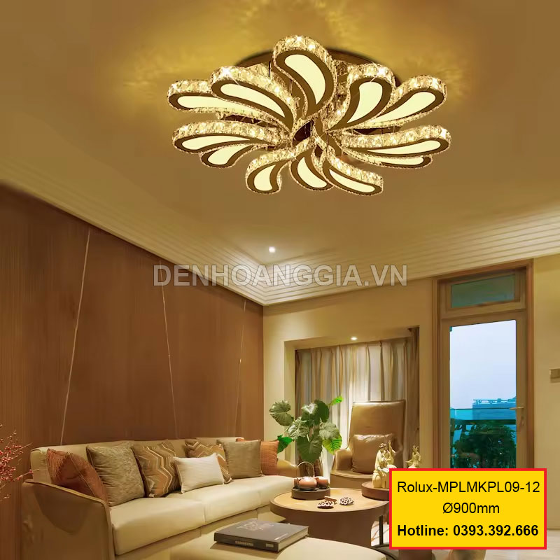 Đèn mâm mica pha lê trang trí Rolux-MPLMKPL09-12