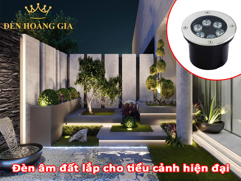Đèn âm đất mang lại tính thẩm mỹ cao cho tiểu cảnh sân vườn