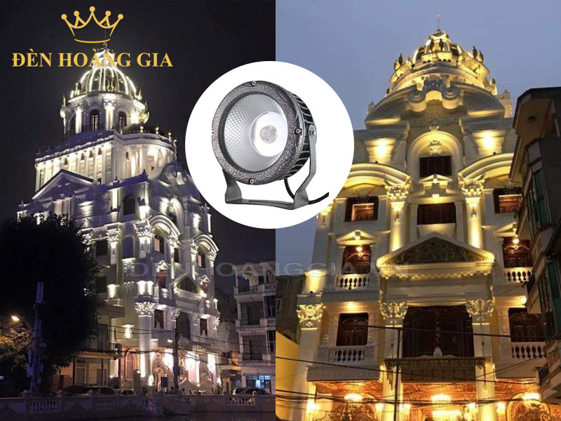 Lắp đèn chiếu điểm giúp làm nổi bật các chi tiết kiến trúc bên ngoài của ngôi nhà