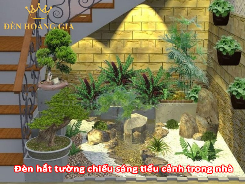 Đèn hắt tường chiếu sáng tiểu cảnh sân vườn trong nhà