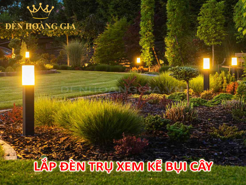 Ý tưởng chiếu sáng sân vườn với đèn trụ nấm lắp xem kẽ bụi cây