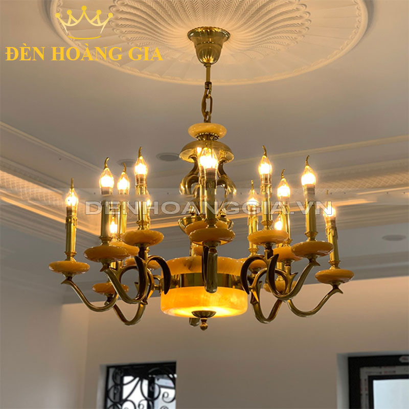 Đèn chùm đồng đá 16 tay Rolux-DCDMD1093