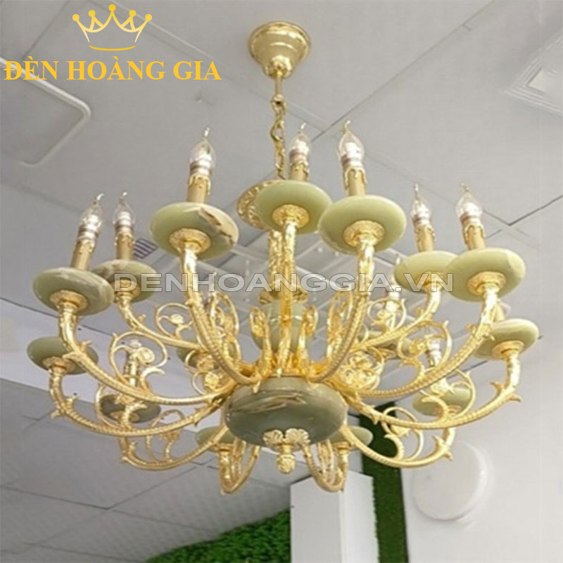 Đèn chùm đồng đá 15 tay Rolux-DCD1174