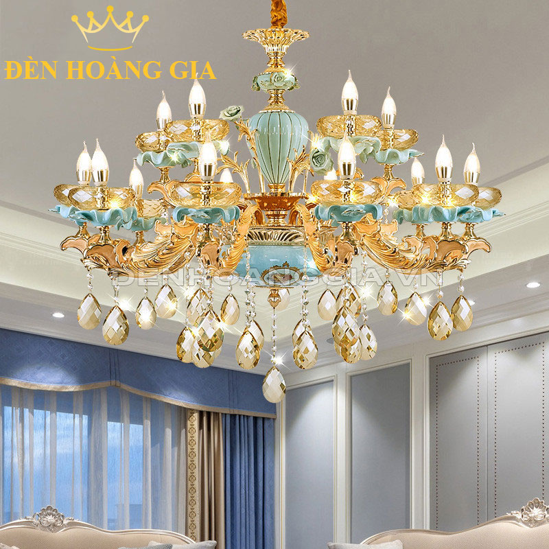 Đèn chùm đồng đá 15 tay Rolux-DCD33715