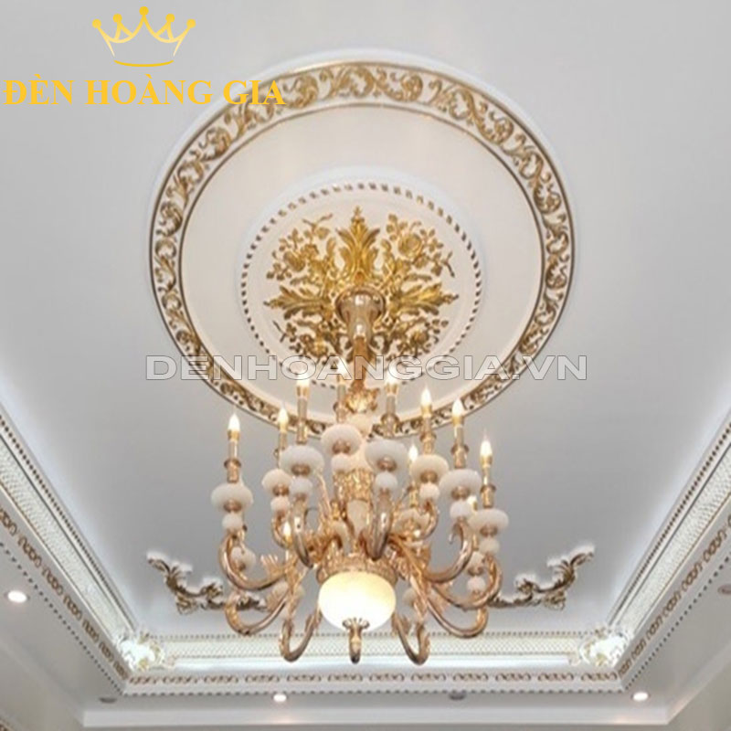 Đèn chùm đồng đá mạ vàng Rolux-DCDVN001-15