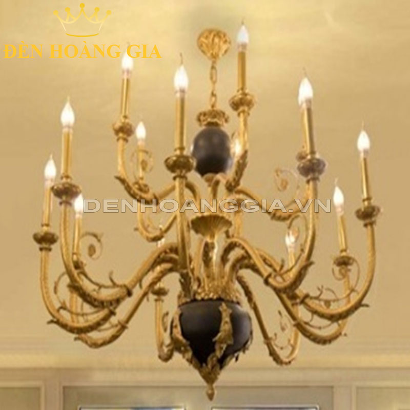Đèn chùm đồng đá mạ vàng Rolux-DCDVN003-15