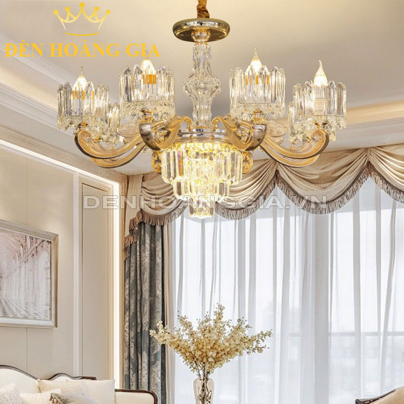 Đèn chùm đồng Pha lê 12 tay Rolux-DCDPL669-12