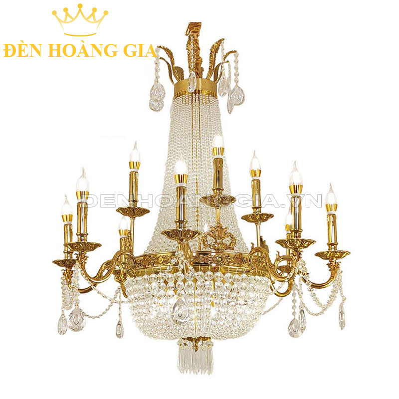Đèn chùm đồng pha lê 12 tay Rolux-DCDPLYB1910-16B