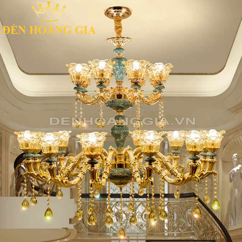 Đèn chùm ngọc gốm xanh 18 tay Rolux-DCD2021-18